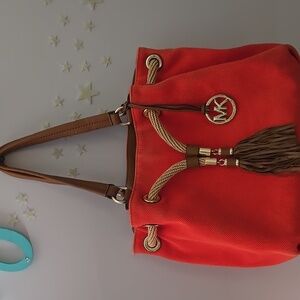 Michael Kors Coral Shoulder Bag with Tan Straps